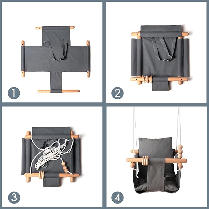 Baby Swing Seat, Secure Canvas and Wooden Hanging Swing Chair for Baby