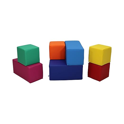 FDP SoftScape Stack-and-Play Building Block Set, Soft Foam Indoor Playset for Toddlers and Kids; Playtime Early Learning at Home (7-Piece) - 14116-110