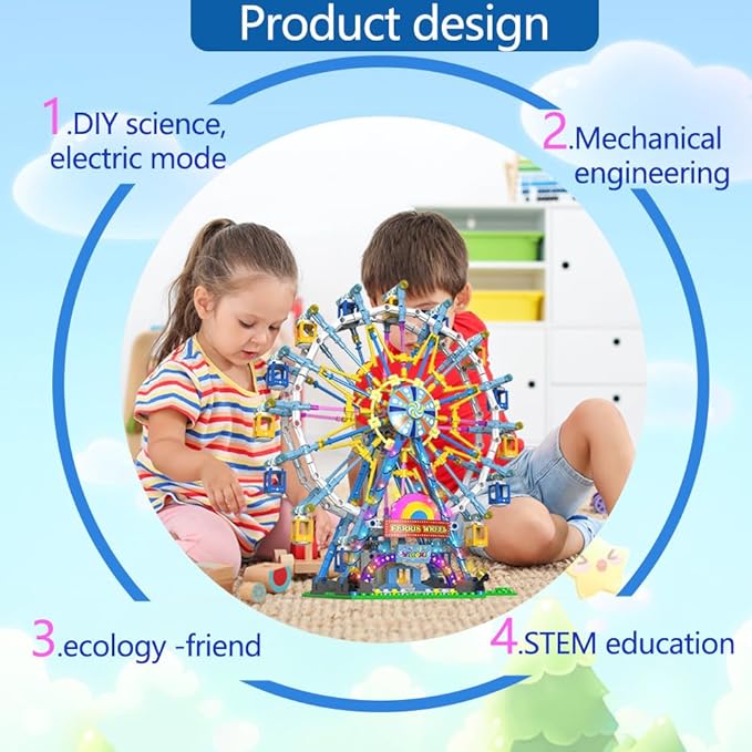 Upgrade Rotating Ferris Wheel Building Blocks Set Toys for Kids with Light Carnival Amusement Park Construction Kits Birthday Halloween for Boys Girls(813pcs)