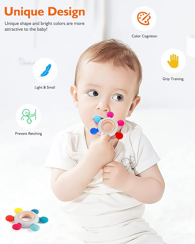 akolik Teething Toys for Babies, Baby Teethers Toy Teething Ring Silicone 3+ Months