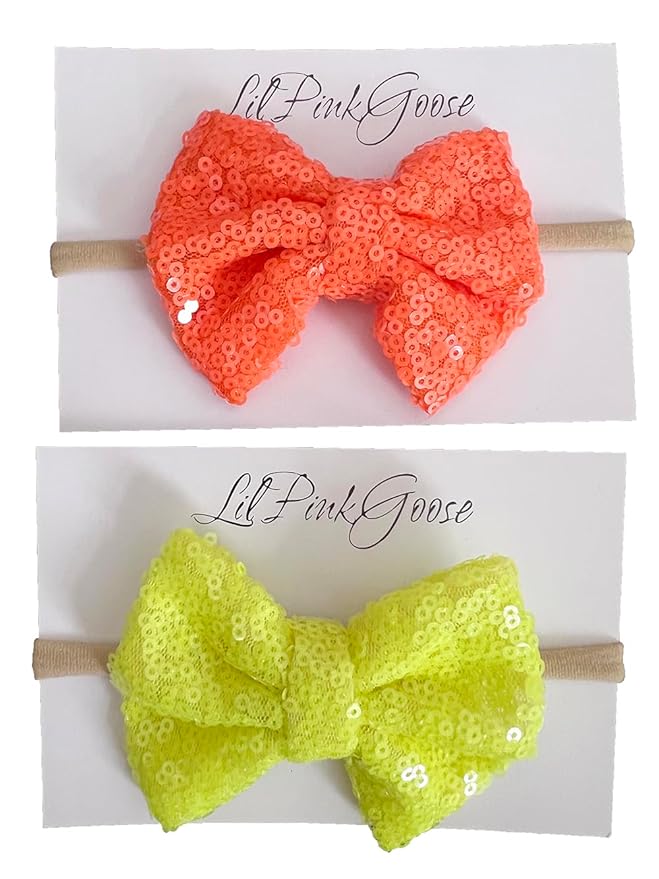 Baby Girls' Neon Glitter Sequins Bow Headbands, Infant to 1 Year 2 Count 1)