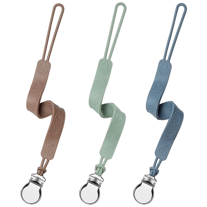 Silicone Pacifier Clip, Seposeve Pack of 3 Baby Pacifier Teether Clip with 4 Texture