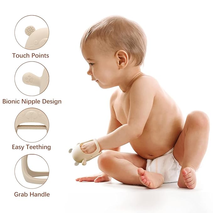 Baby Teether Toy, Anti-Drop Silicone Baby Mitten Teether for Soothing Teething Pain Relief Groundhog(1 Packs)