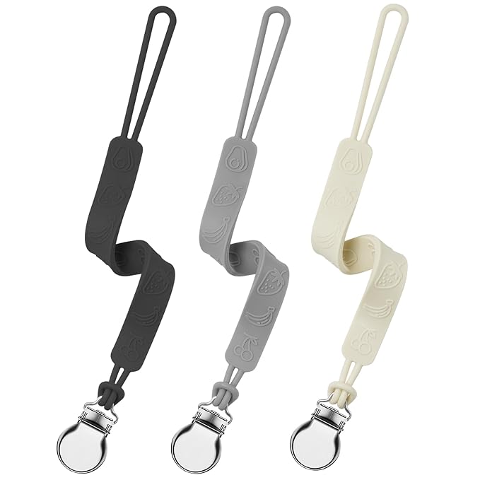 Silicone Pacifier Clip, Seposeve Pack of 3 Baby Pacifier Teether Clip with 4 Texture