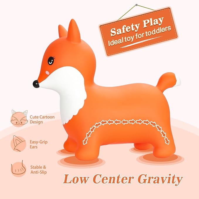 INPANY Fox Bouncy Hopper Toys for 2 Year Old Girl, Toddlers Inflatable Animal Hopping Horse 3 4