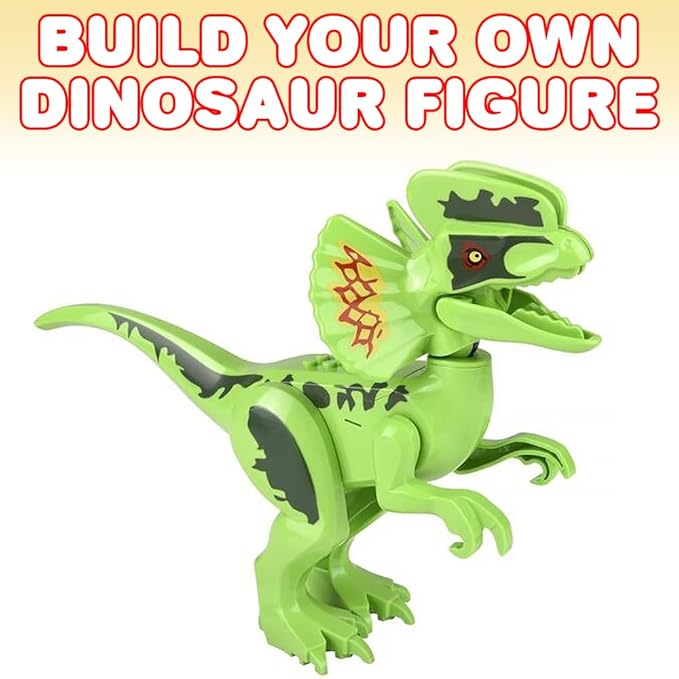 ArtCreativity Roaring Dilophosaurus Dinosaur Toy for Kids, Build Your Own Dinosaur Block Figure, Features Sounds and Includes Assembly Instructions, Dinosaur Birthday Party Supplies for Kids
