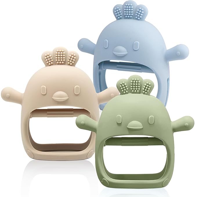3 Packs Baby Teething Toy Silicone Teething Mitten for Babies Over 3 Months Anti Dropping Wrist Hand Teethers Baby Chew Toys for Sucking Needs, BPA Free (Olive