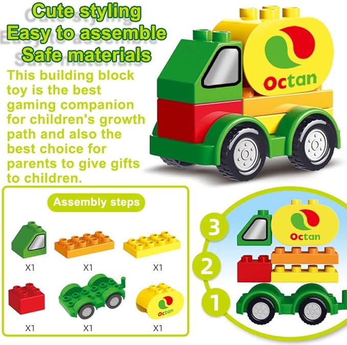 85PCS Toddlers Car Building Blocks Set, 6Pcs Different Vehicles and A Counting Train Educational Toy 3+ years