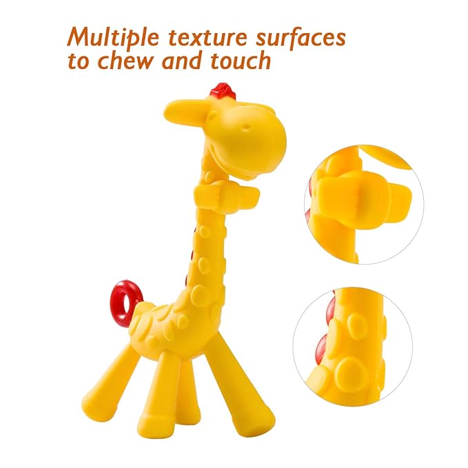 SHARE&CARE BPA Free Silicone Giraffe Baby Teether Toy with Storage Case, for 3 Months Above Infant Sore Gums Pain Relief and Baby Shower