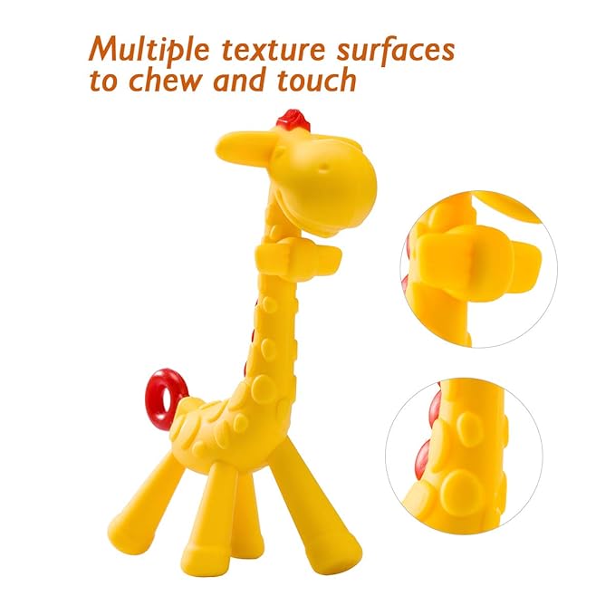SHARE&CARE BPA Free Silicone Giraffe Baby Teether Toy with Storage Case, for 3 Months Above Infant Sore Gums Pain Relief and Baby Shower