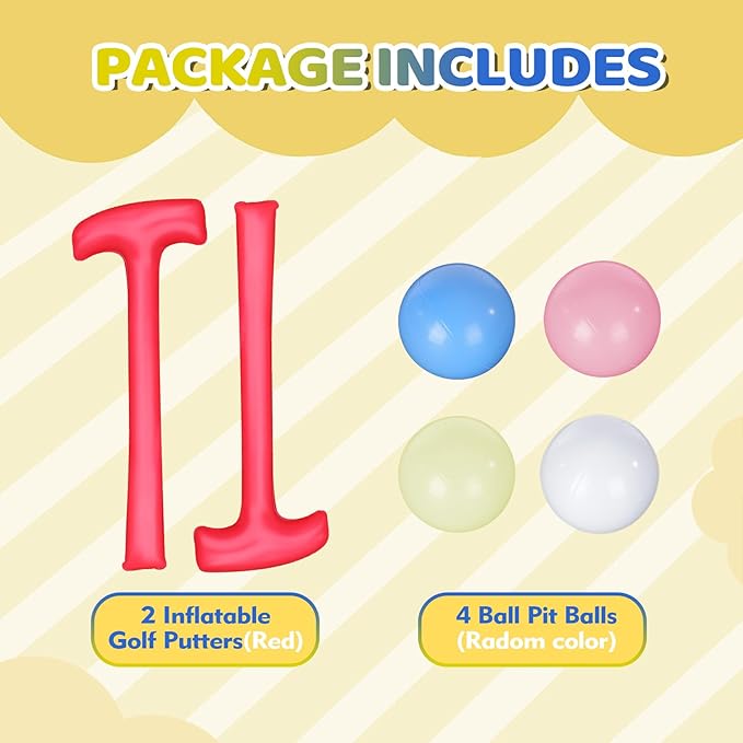 ELEMARA Golf Toy for Inflatable Bounce House, with 2 Inflatable Golf Club and 4 Bobo Balls