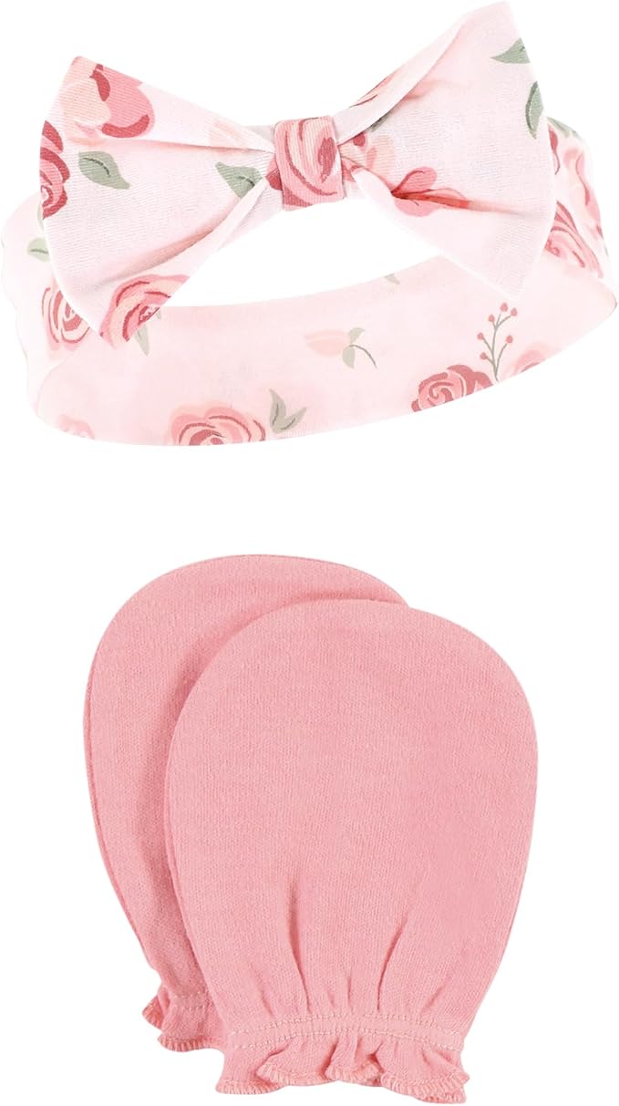 Hudson Baby Baby Girls' Cotton Headband and Scratch Mitten Set