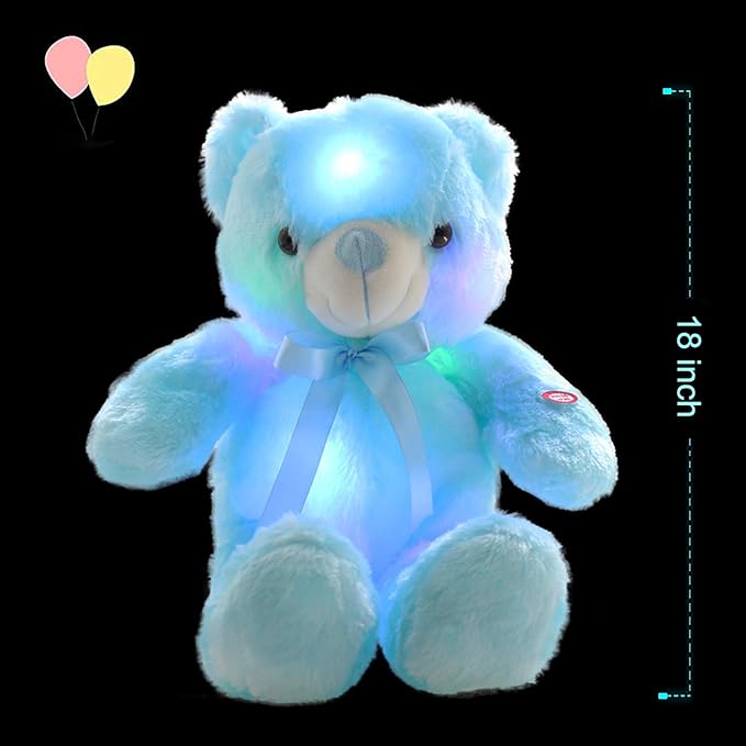 LED Teddy Bears Stuffed Animals, Cute Glow Bear Plush Toys Creative Colorful Luminous Light Up Doll Gifts for Bedroom Valentine,Blue,18 inch