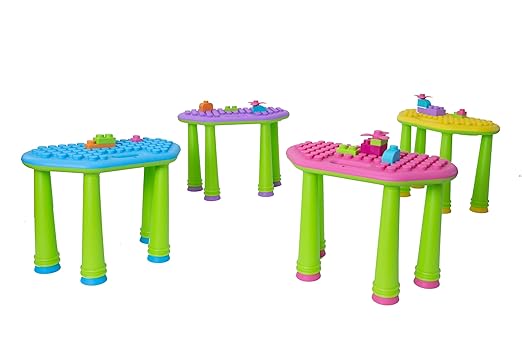 UNiPLAY Indoor/Outdoor Toddler Activity Table Set with 25 Piece Building Blocks, Kids Play Table for Building Blocks Toy
