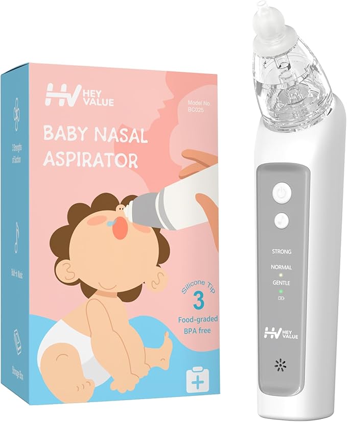 HEYVALUE Nasal Aspirator for Baby, Simple Baby Nose Sucker with Music Soothing 3 Adjustable 3 Silicone