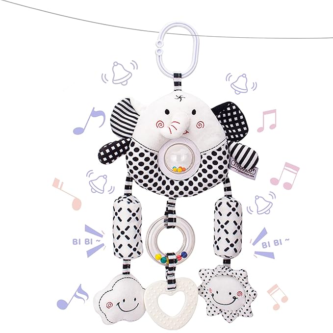AUYYOSK Black and White High Contrast Baby Toys,Car Seat Toys for Newborn 0 3 6 12
