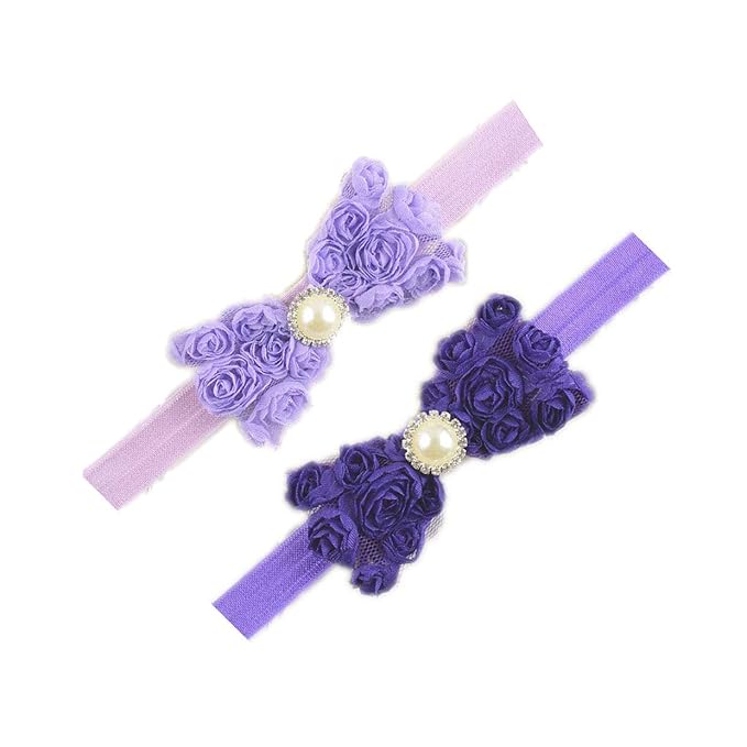 Baby Girls Headbands Lace Rose Bows Pearl Elastic Hair Band with15 colors