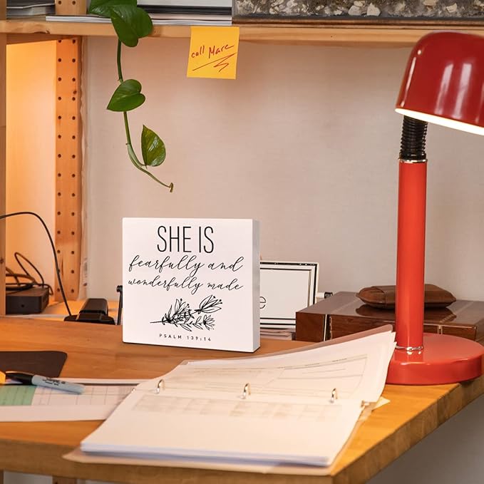 Nursery Desk Wooden Box Sign Decor for Girl, Fearfully and Wonderfully Made