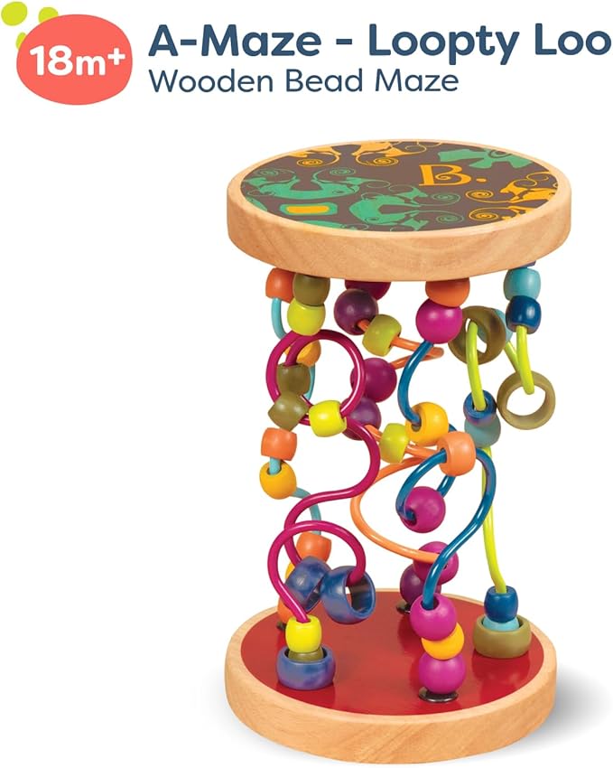 B. toys – Loopty Lo Wooden Rolling Toy - Developmental Bead Maze 47 Beads 5 Mazes 18 Months