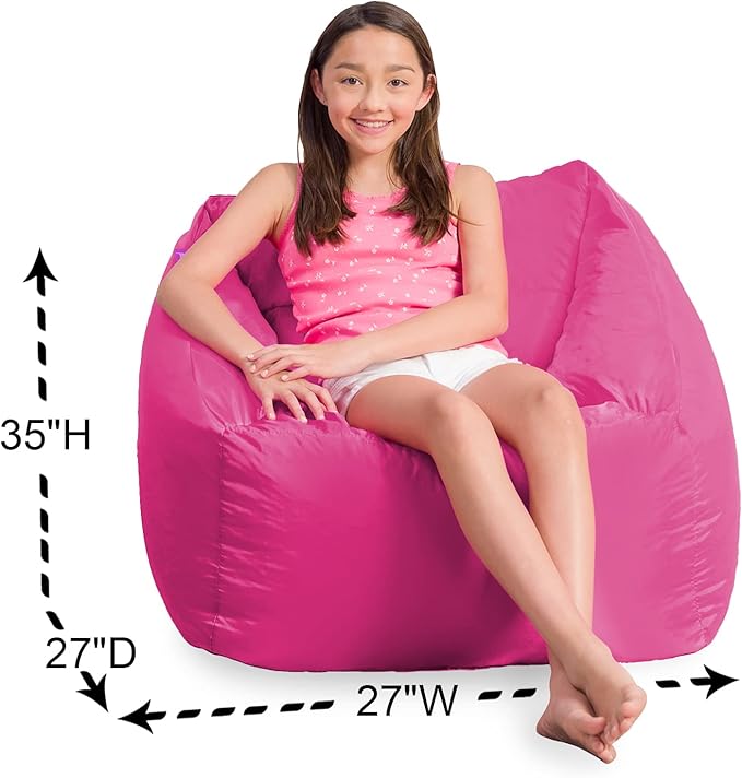 Posh Creations Coronado Bean Bag Boys and Girls Large Chair for Kids, for Gaming and Playrooms, Soft Nylon-Pink