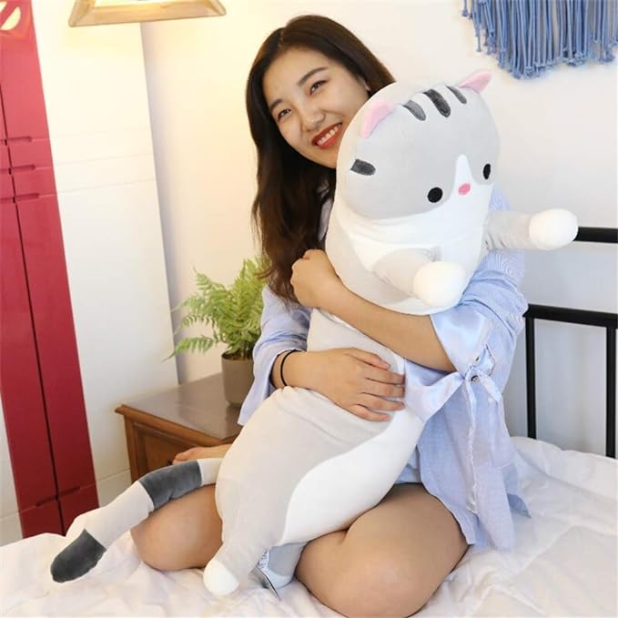 shangman Lovely Plush Cat Doll Cute Cartoon Soft Stuffed Kitten (Grey,70cm/27.5in)
