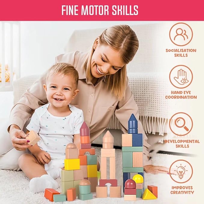 Migargle Large Wooden Building Blocks for Toddlers - Educational Preschool (48Pcs)