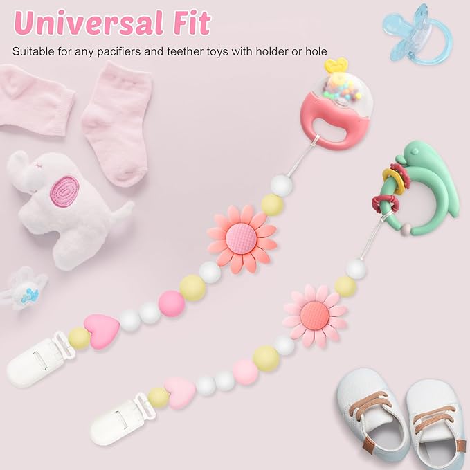 Silicone Pacifier Clip, 2 Pack Pacifier Holder for Boys and Girls