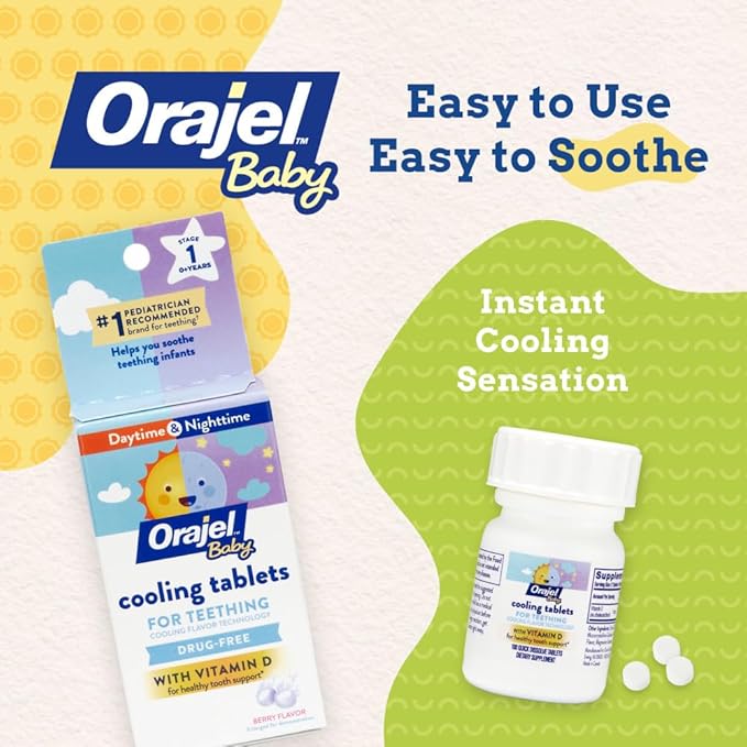 Orajel Baby Cooling Tablets for Teething with Vitamin D, 100 Quick Dissolve Tablets
