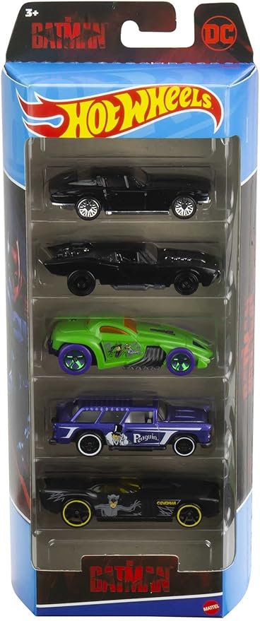 Hot Wheels Batman 5-Pack, Set of 5 Batman-Themed Toy Cars 1:64 Scale
