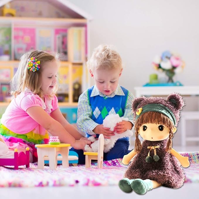 Plush Baby Doll Girl with Clothes, 17.7 Sweetheart Rag Doll Cozy Cuddle Soft Baby Doll for Kids Babies