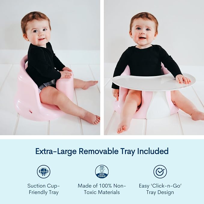 Upseat Baby Floor Seat Booster Chair for Sitting Up with Removable Tray for Meals and Playtime, Developed with Physical Therapists for Safe and Healthy Hip Development and Posture (Pink)