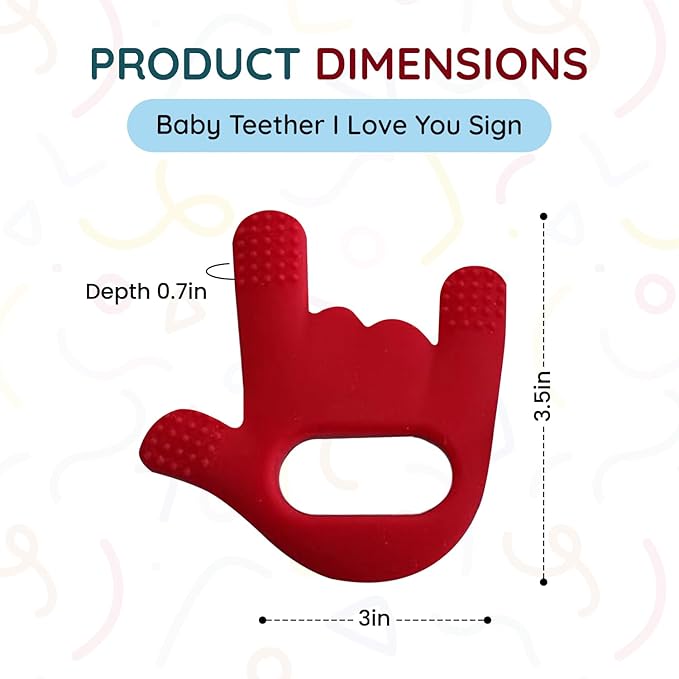 Baby Teether I Love You Sign Teething Toys for Babies and Toddler Teether for Soothing, Cold Teethers for Babies Infant Toy Gift Hand Wrist Wearable Silicone Teether 2 Pack