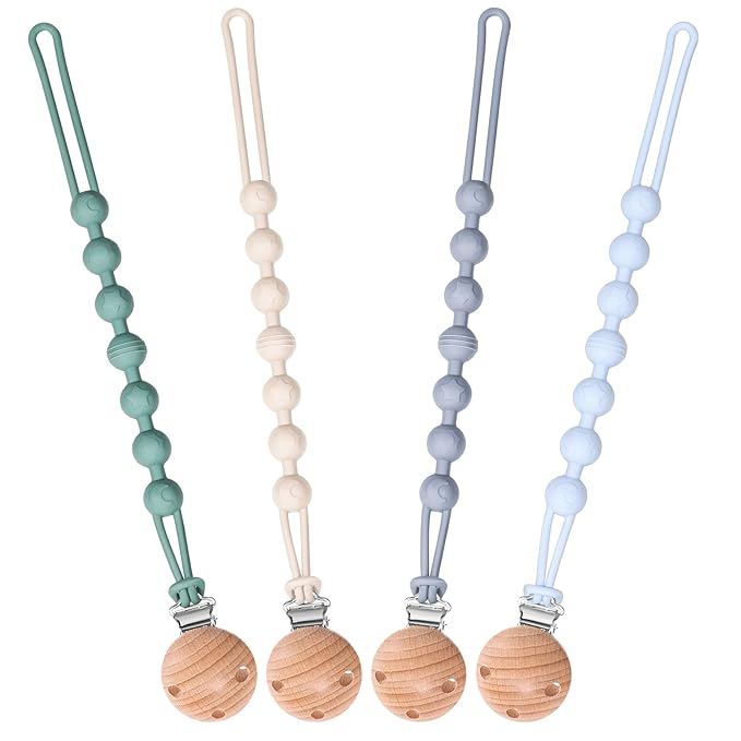 AIXMEET 4-Pack Silicone Pacifier Clip Holder, Soft Flexible Binky Clips