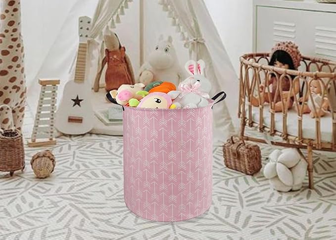 Round Pink Color Laundry Hamper Storage Basket Organizer Hamper Storage