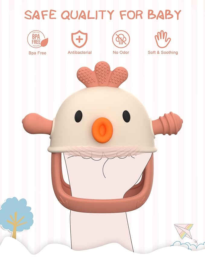 Baby Teething Toy Silicone Teething Mitten for Baby Over 3 Months, Anti-Drop Silicone Baby Teether