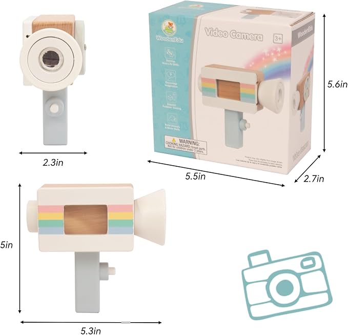 Wooden Mini Pretend Video Camera Toy for Toddlers 1 2 3 Years