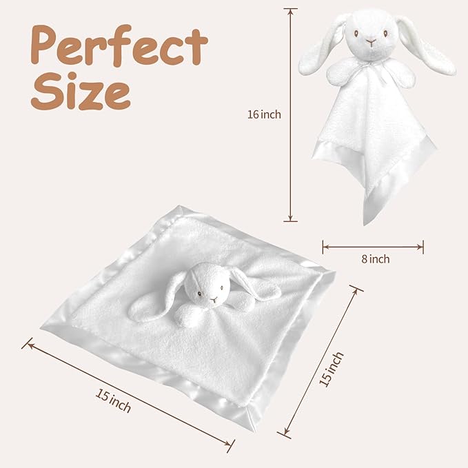 Bunny Baby Security Blanket Loveys for Babies Boys Girls, 15" Soft Baby Lovey Unisex Lovie
