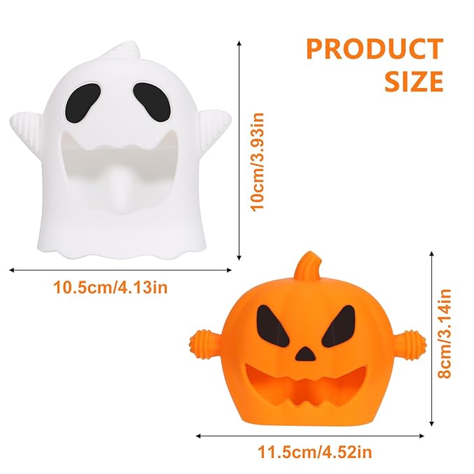 Halloween Baby Teething Mitten Toys 2Pack, Silicone Pumpkin & Ghost Teethers for Newborns