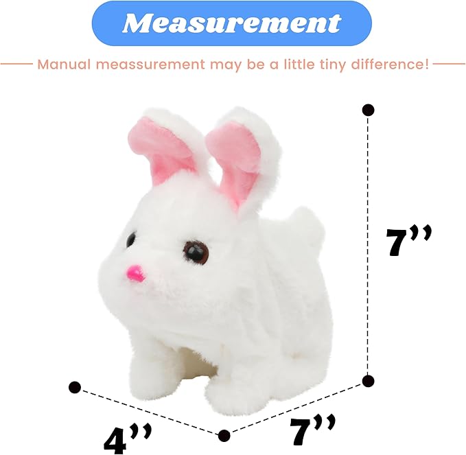 Hopearl Hopping Chubby Rabbit Interactive Electronic Pet Plush Bunny Toy with Sounds and Movements Animated Walking Wiggle Ears Twitch Nose Gifts for Toddlers Birthday, White 7''