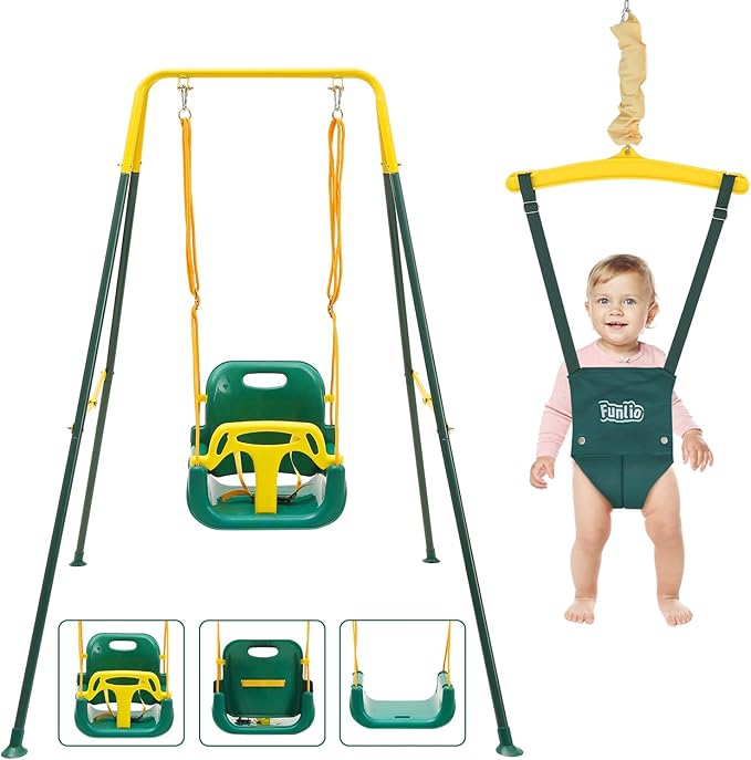 FUNLIO 2 in 1 Swing Set for Toddler & Baby Jumper, Heavy Duty Kids Swing & Bouncer with 4 Sandbags