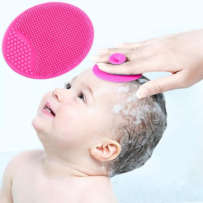 Baby Hair Brush, Goat Bristles Brush and Rose Red Baby Silicone Brush Set for Cradle Cap Wood Bristle Brush for Newborns and Toddlers (2 Piece)