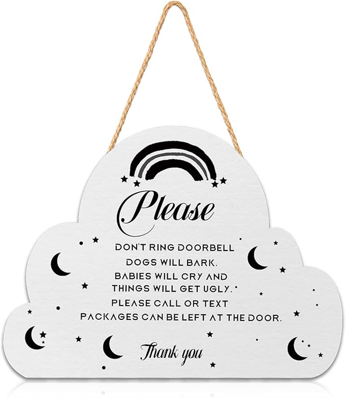 Baby Sleeping Wooden Hanging Sign for Front Door,Sleeping Baby Door Sign Decor,9.8x11.8inch