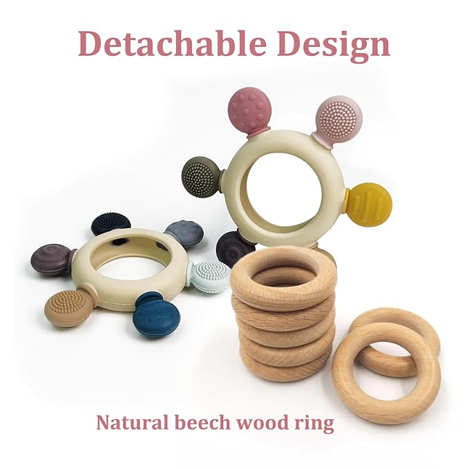 Baby Teething Toys with Wooden Ring, Teethers for Babies 3-6 Months