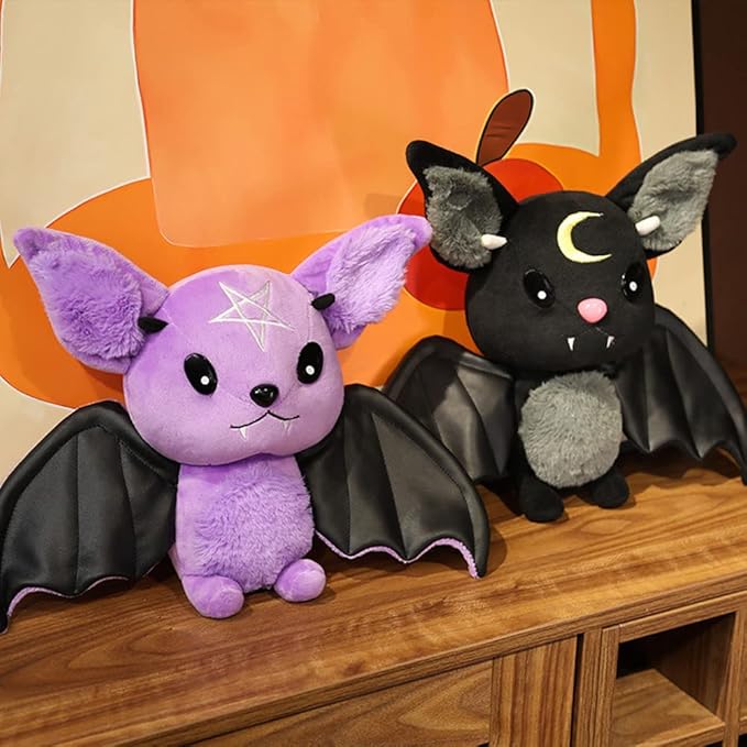 NatureMan Bat Plush Stuffed Animal Toys,Halloween Black Bat Decor Soft Hugging Plush Doll Toy Gifts (Black,11.8inch)