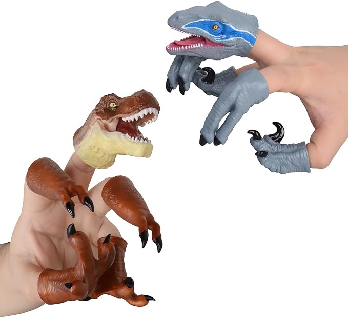 HugOutdoor New T-Rex & Velociraptor Dinosaur Finger Puppet Toy Cosplay