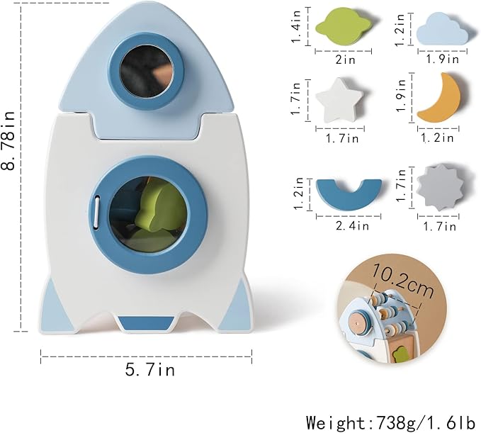 ibwaae Wooden Rocket Activity Cube, Space Busy Board Toys 5 in 1 Shape