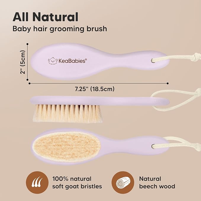 KeaBabies Baby Hair Brush with Soft Goat Bristles, Cradle Cap Brush