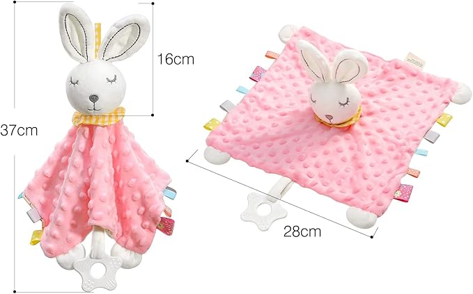 Zooawa Loveys for Babies, Security Blanket Soft Stuffed Animal Bunny Lovey Unisex Lovie Baby Stuff Snuggle Blanket with Tags Teether Bells