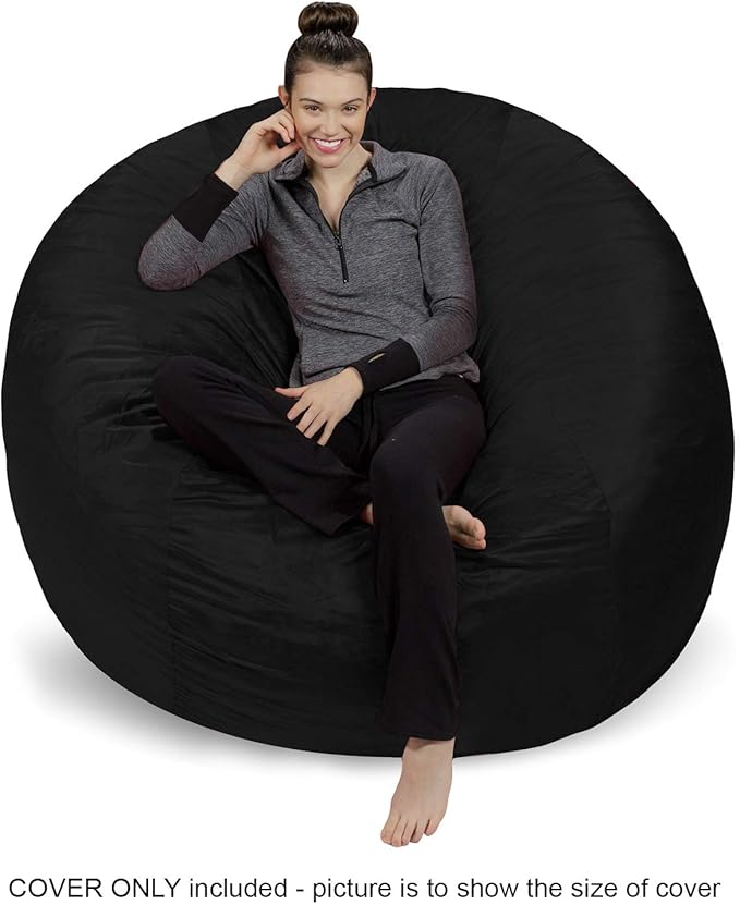 Sofa Sack Bean Bag Chair Cover Only, for Adults and Kids, Without Filling Comfy Fluffy Round or Oval Beanbag Chair Cover Replacement, Lazy Sofa Cover for Reading Chair or Floor Chair, 6-Feet, Black