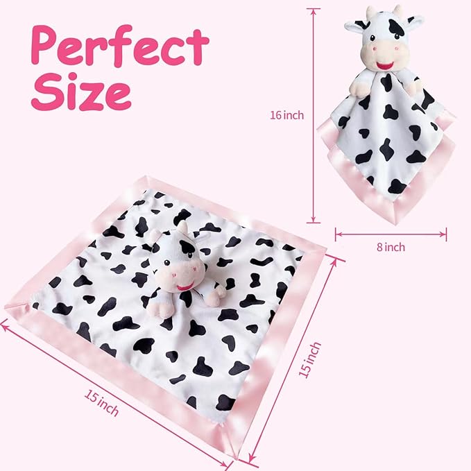 Cow Baby Security Blankets for Girls, Soft Loveys for Baby Girls 15" Cow